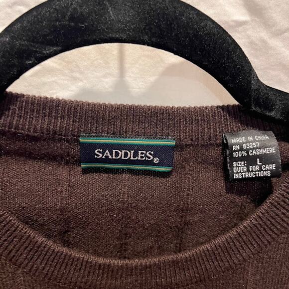 Saddles Sweater Jumper Cashmere Mens Crew Neck Brown Sz L - Picture 3 of 4